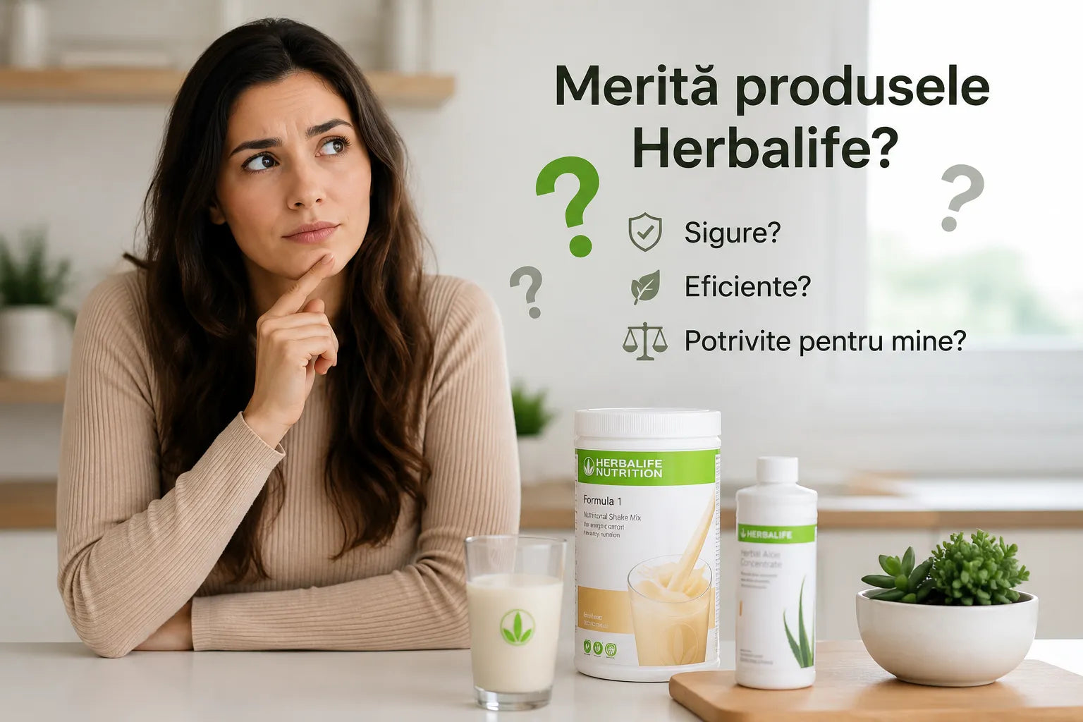 Femeie care analizează dacă produsele Herbalife sunt potrivite pentru obiectivele sale nutriționale.