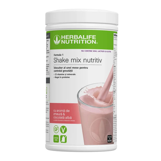 Shake Herbalife Formula 1 Fără alergeni Zmeură și ciocolată albă 500g - Herbalclub.ro